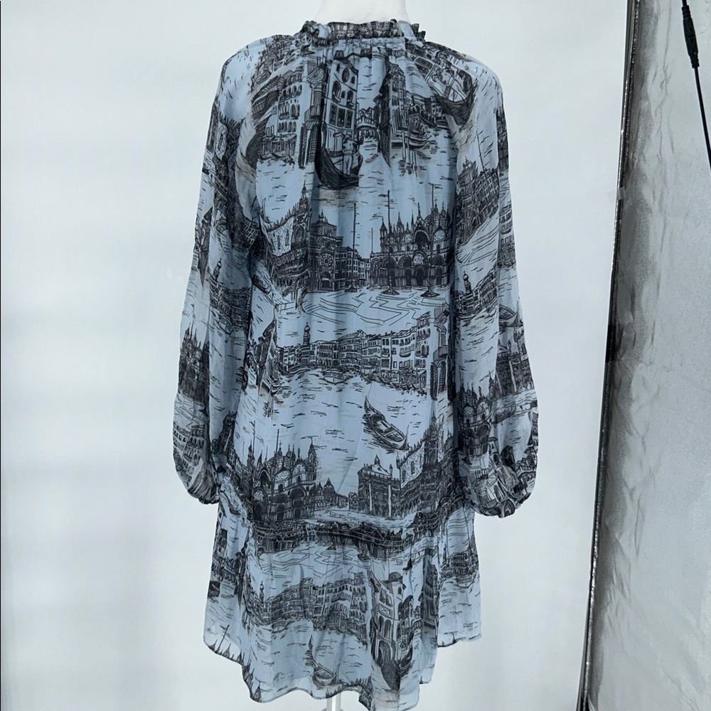 Derek Lam - Pale Blue & Black Toile Print Chiffon Dress Sz 8 - Picture 4 of 10